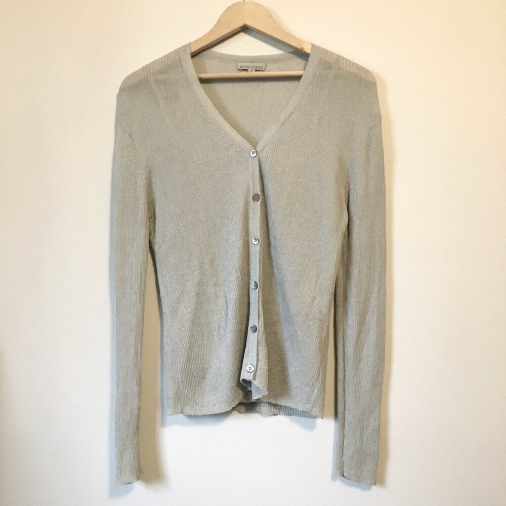 Vintage Anne Klein USA Made Silvery Button Down Cardigan & Camisole Set Small